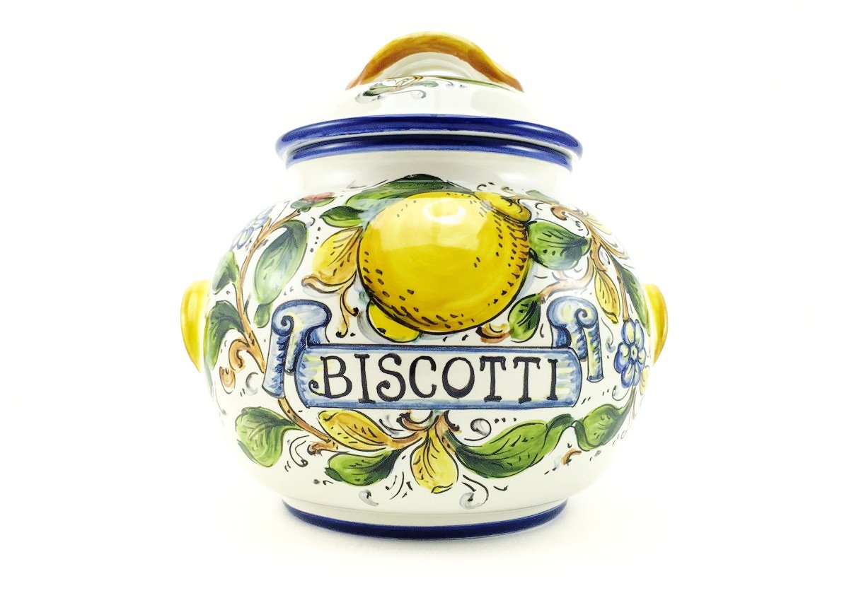 Borgioli - Lemons on White Large Biscotti Jar