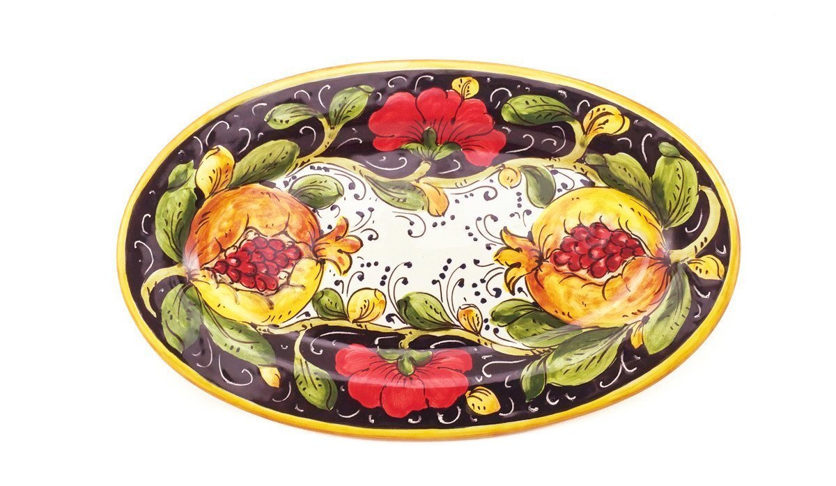 Borgioli - Pomegranate on Black 17cm x 28cm Oval Platter (6.7" x 11")