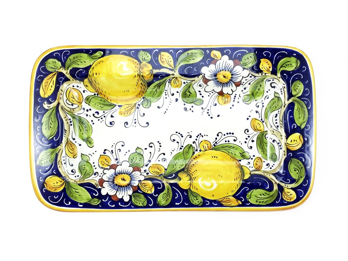 Borgioli - Lemons on Blue Rectangular Platter 20cm x 34cm (7.9" x 13.4")
