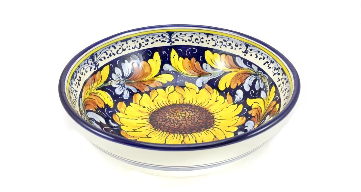 Borgioli - Sunflower on Blue Salad Bowl 25cm (9.8")