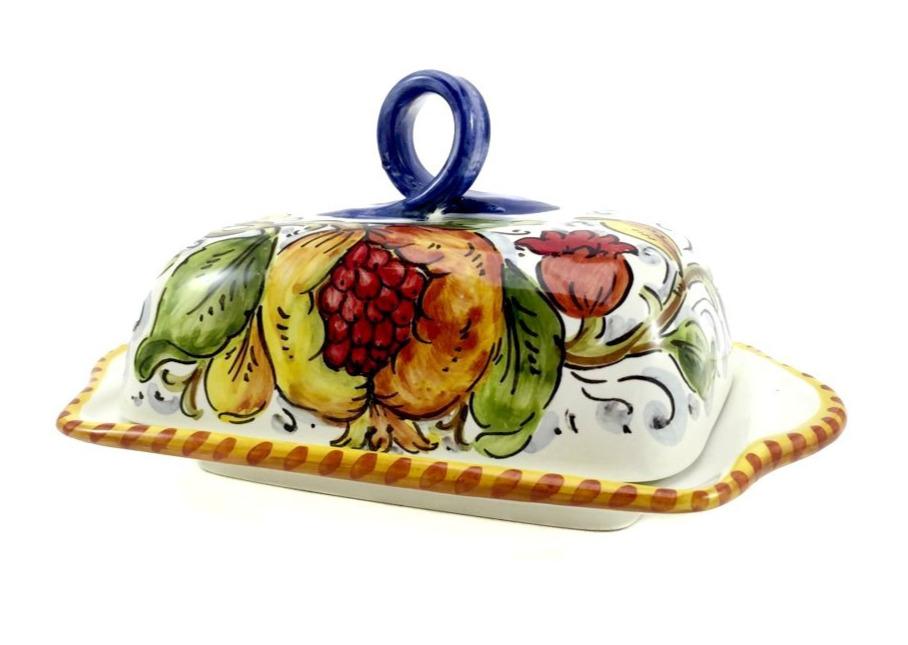 Borgioli - Pomegranate on White Butter Dish