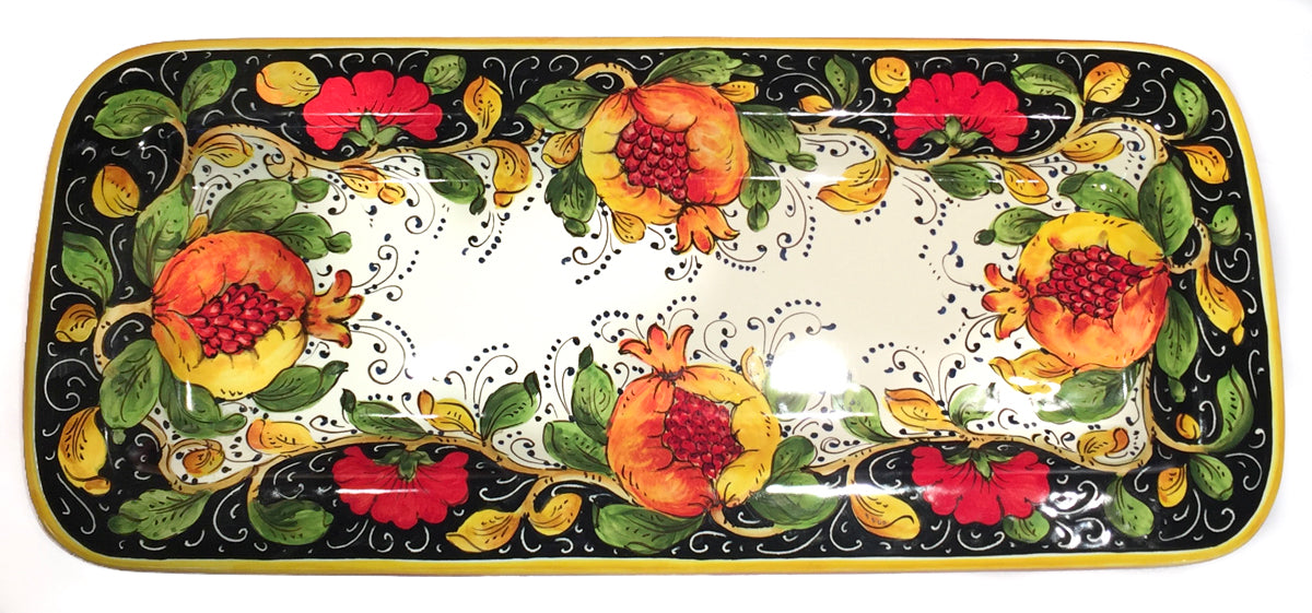 Borgioli - Pomegranate on Black Rectangular Platter 25cm x 55cm (9.8" x 21.6")