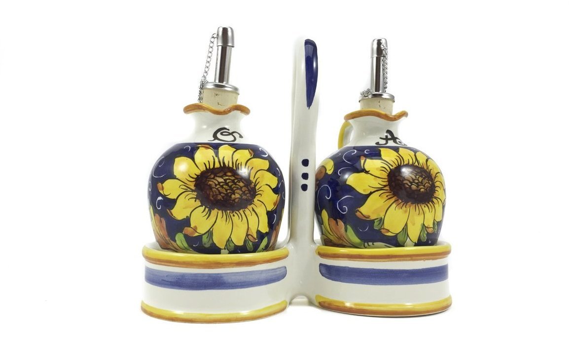 Borgioli - Sunflower on Blue Oil & Vinegar Cruet Set