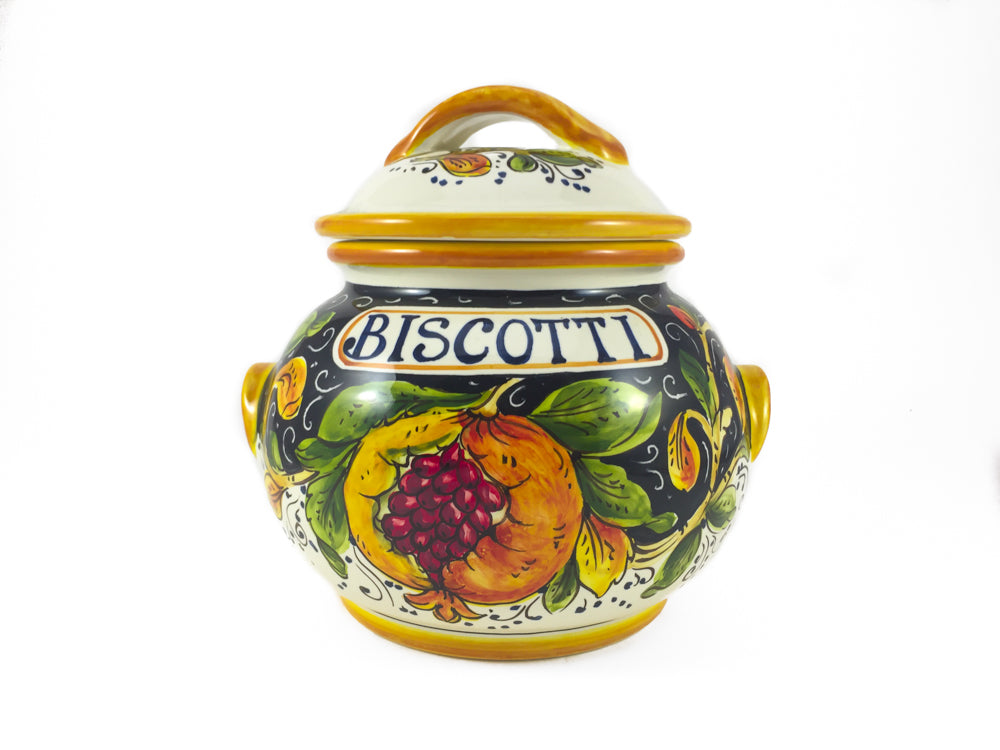 Borgioli - Pomegranate on Black Small Biscotti Jar