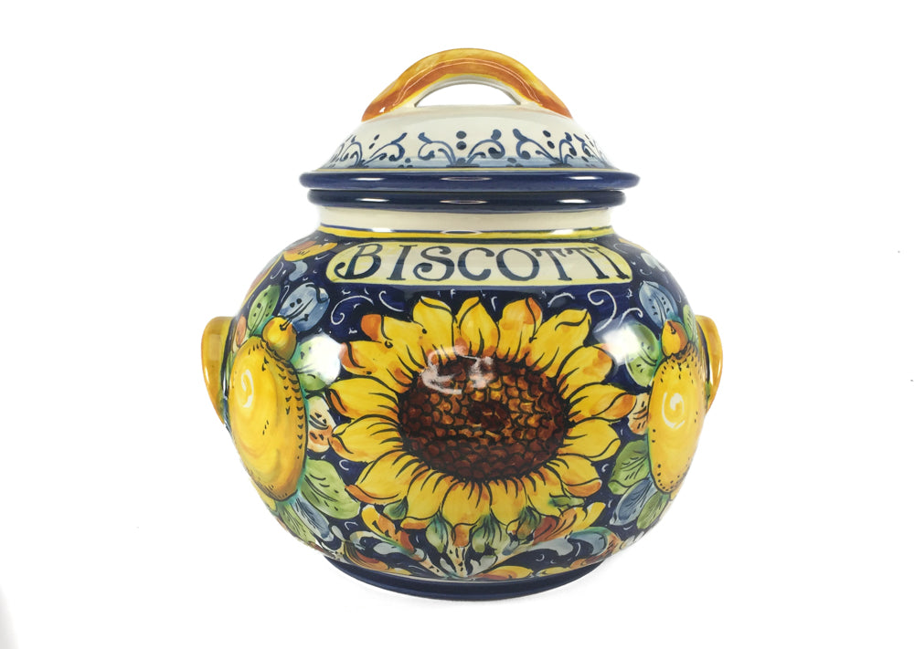 Borgioli - Sunflower on Blue Large Biscotti Jar