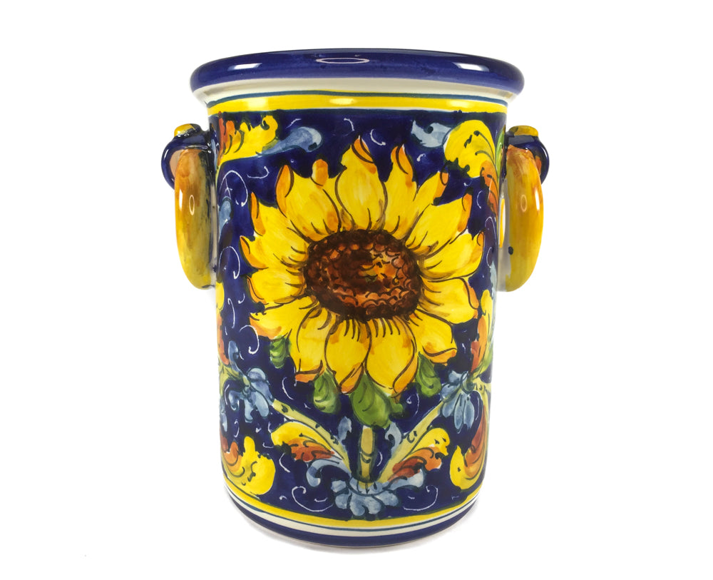 Borgioli - Sunflower on Blue Bottle or Utensil Holder