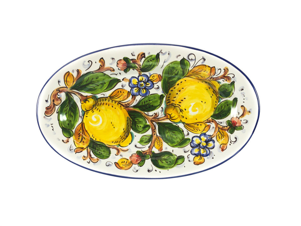 Borgioli - Lemons on White Oval Platter 17cm x 28cm (6.7" x 11")
