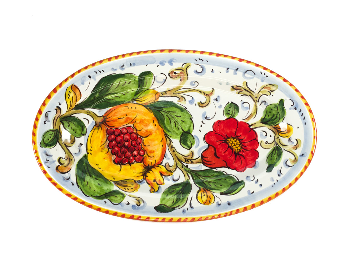 Borgioli - Pomegranate on White Oval Platter 17cm x 28cm (6.7" x 11")
