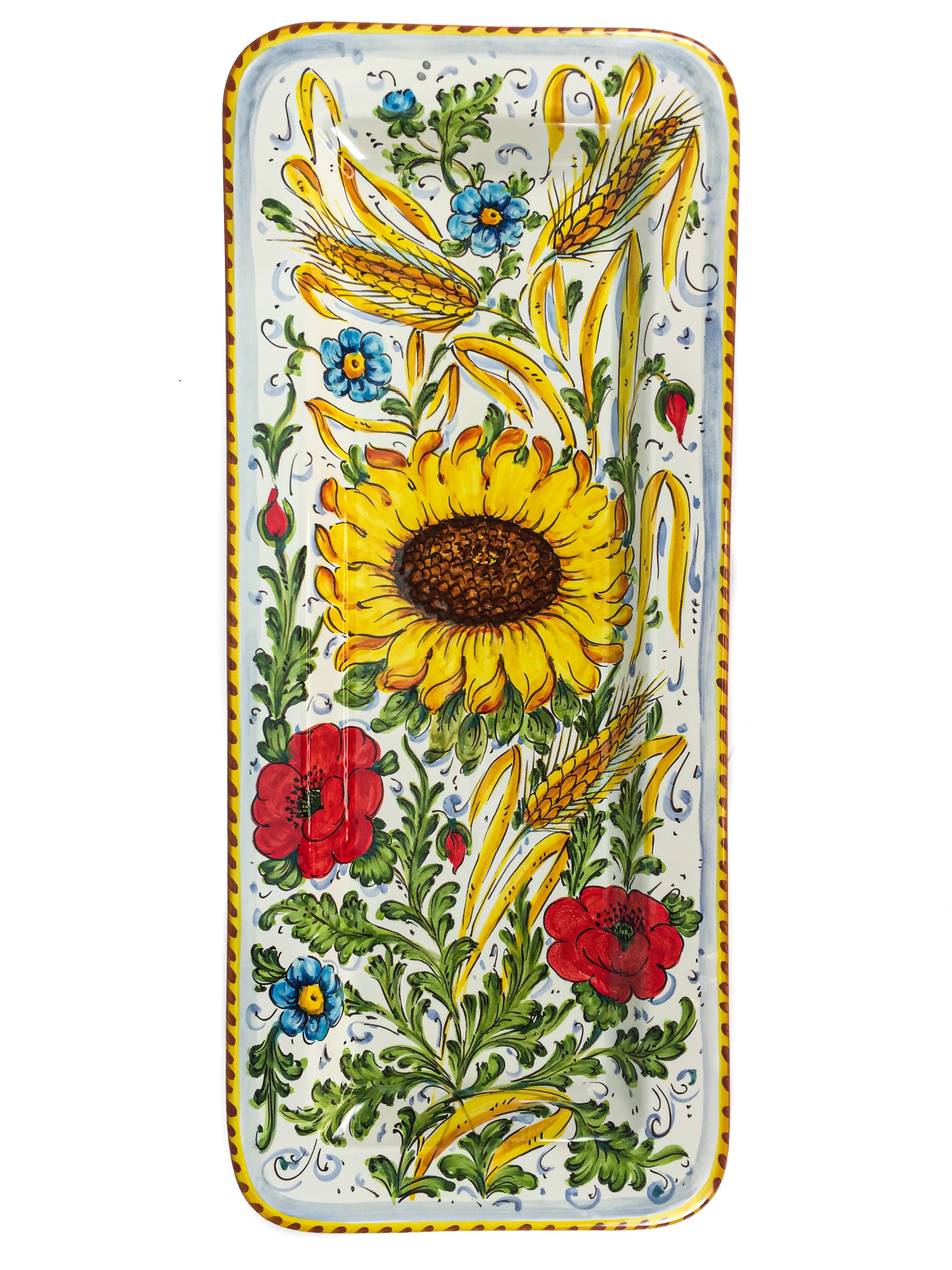 Borgioli - Sunflower on White Rectangular Platter 25cm x 55cm (9.8" x 21.6")
