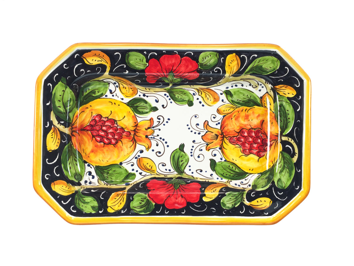Borgioli - Pomegranate on Black Octagonal Platter 20cm x30cm (7.9"x11.8")
