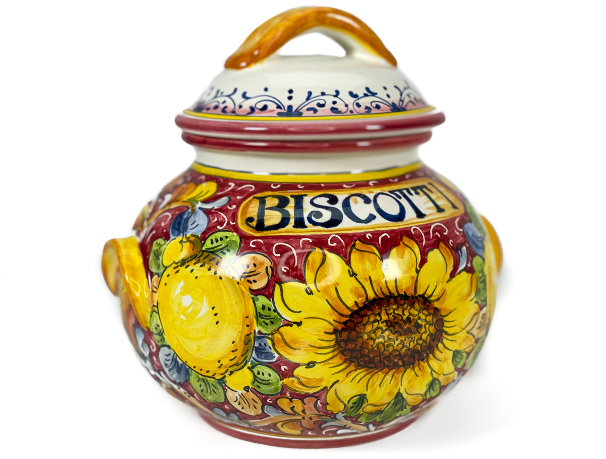 Borgioli - Sunflower on Red Large Biscotti Jar