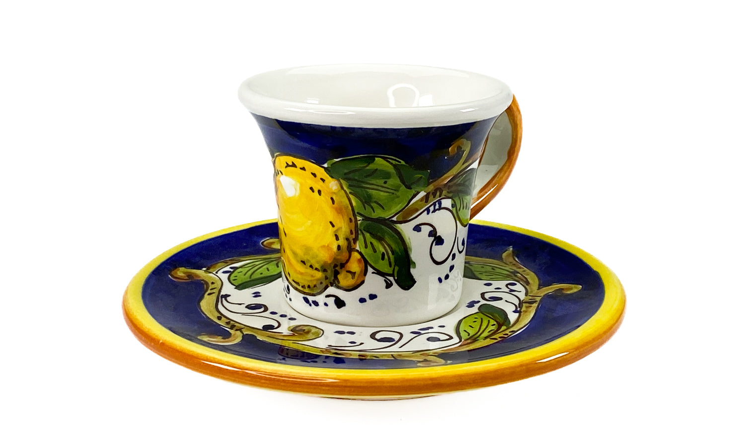 Borgioli - Lemons on Blue Espresso Cup and Saucer