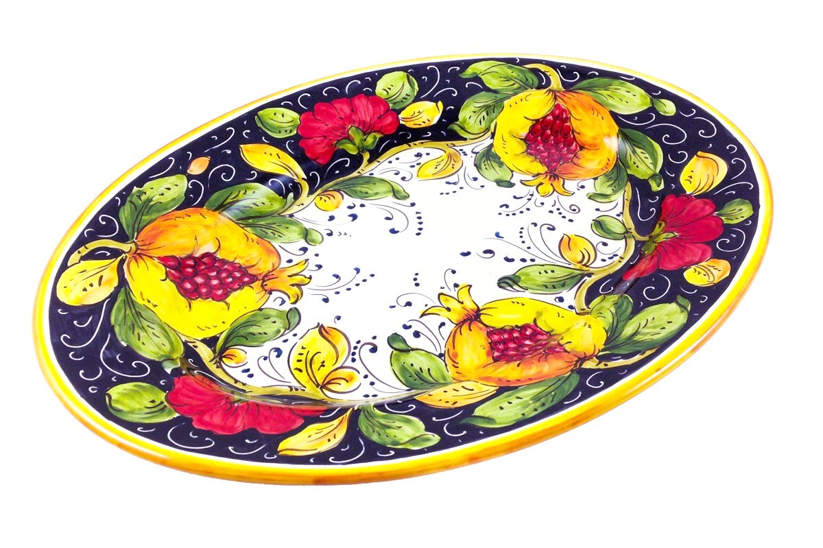 Borgioli - Pomegranate on Black 27cm x 37cm Oval Platter (10.6" x 14.5")